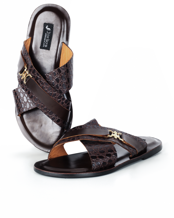 Male Crossed Leather Palm With Gold Design - Brown