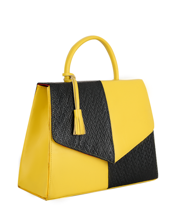 Female Leather Hand Bag - Yellow & Black