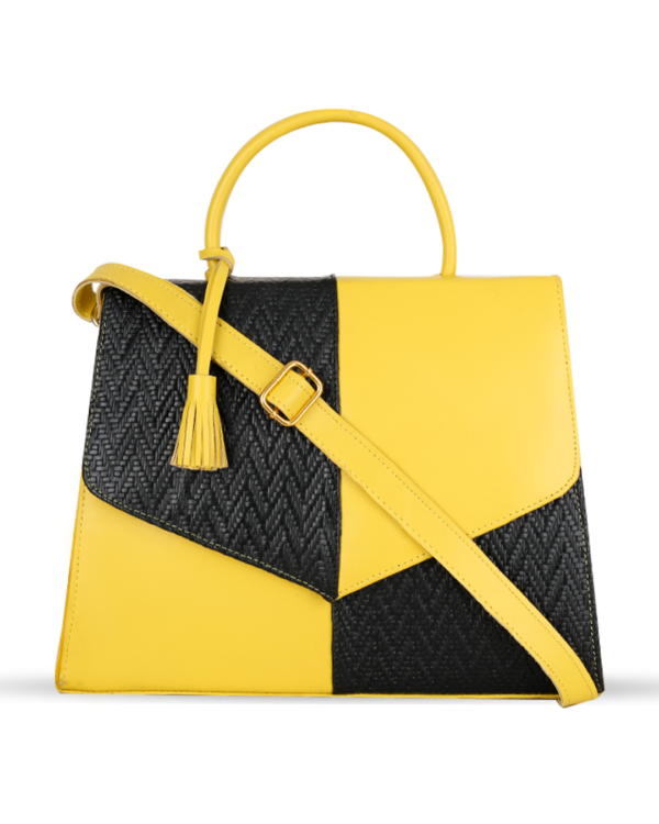 Female Leather Hand Bag - Yellow & Black