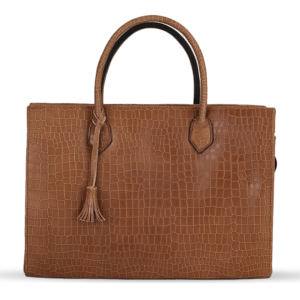 Female Patterned Leather Hand Bag - Brown