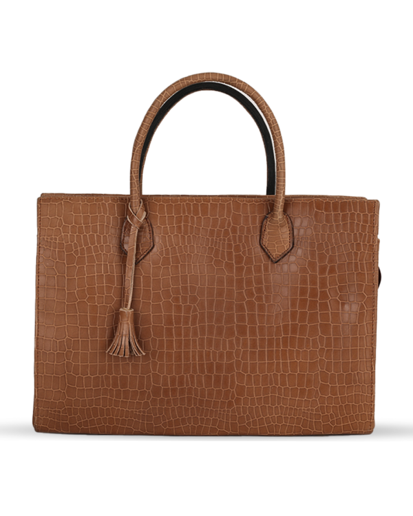 Female Patterned Leather Hand Bag - Brown