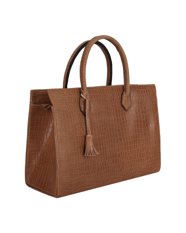 Female Patterned Leather Hand Bag - Brown