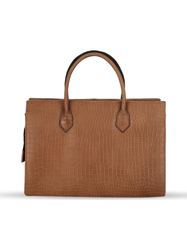 Female Patterned Leather Hand Bag - Brown