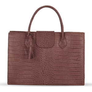 Female Patterned Leather Hand Bag - Umber Brown