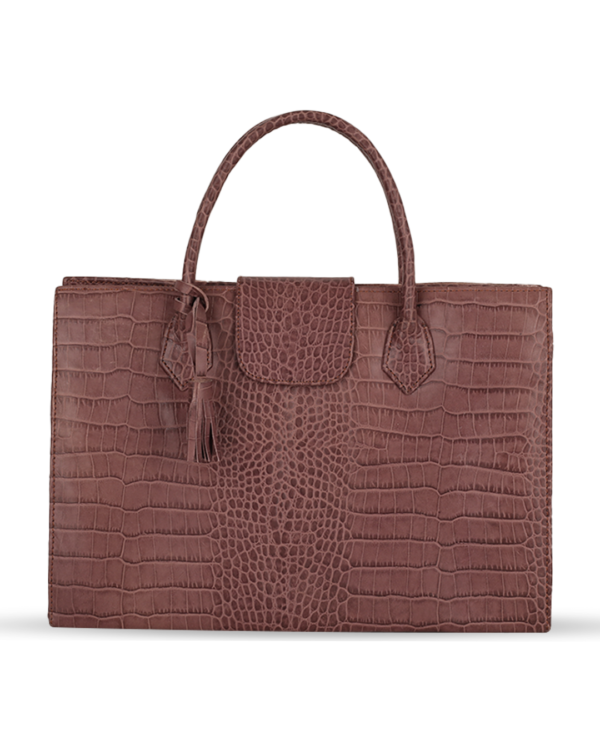 Female Patterned Leather Hand Bag - Umber Brown