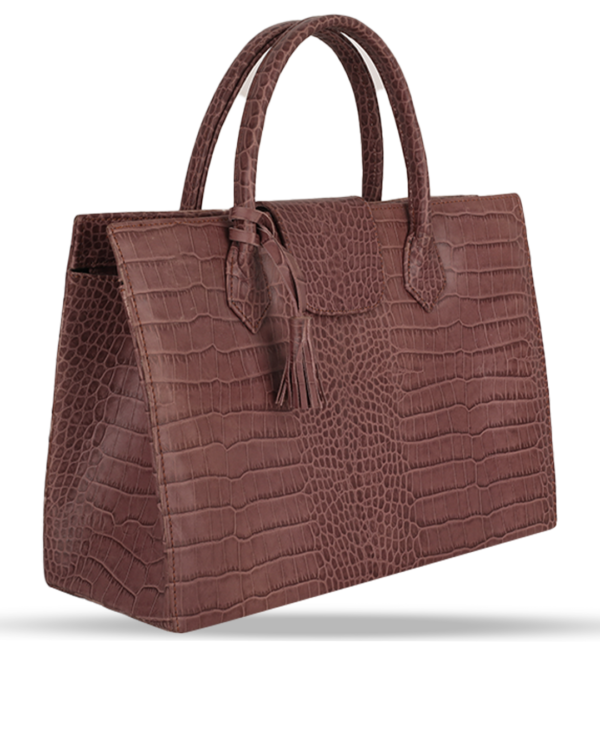 Female Patterned Leather Hand Bag - Umber Brown