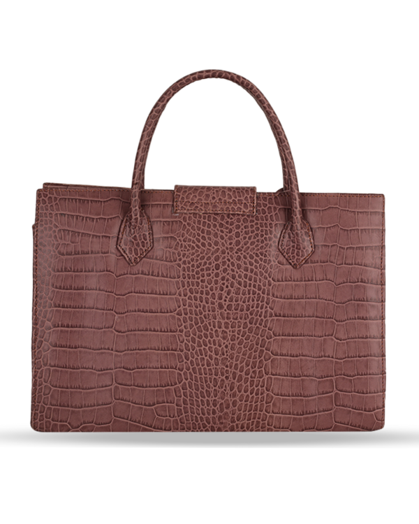 Female Patterned Leather Hand Bag - Umber Brown