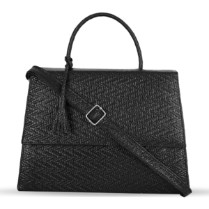 Female Patterned Leather Hand Bag - Black