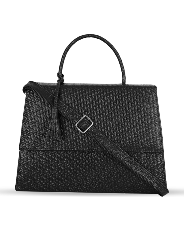 Female Patterned Leather Hand Bag - Black