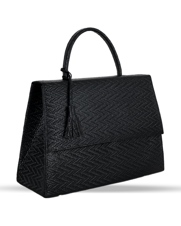 Female Patterned Leather Hand Bag - Black