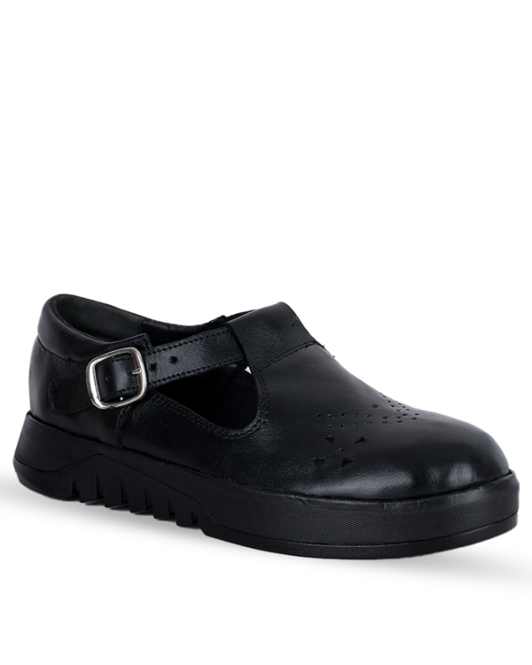 Kids Leather Cortina Shoes With Buckle - Black