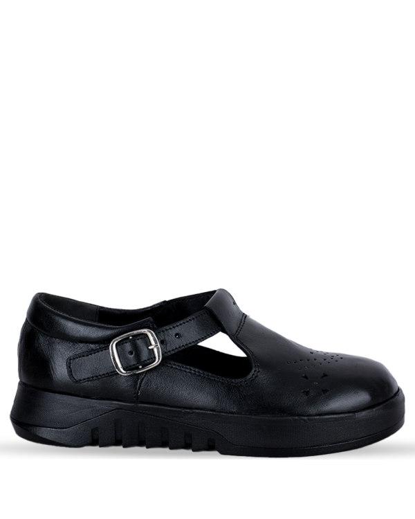 Kids Leather Cortina Shoes With Buckle - Black