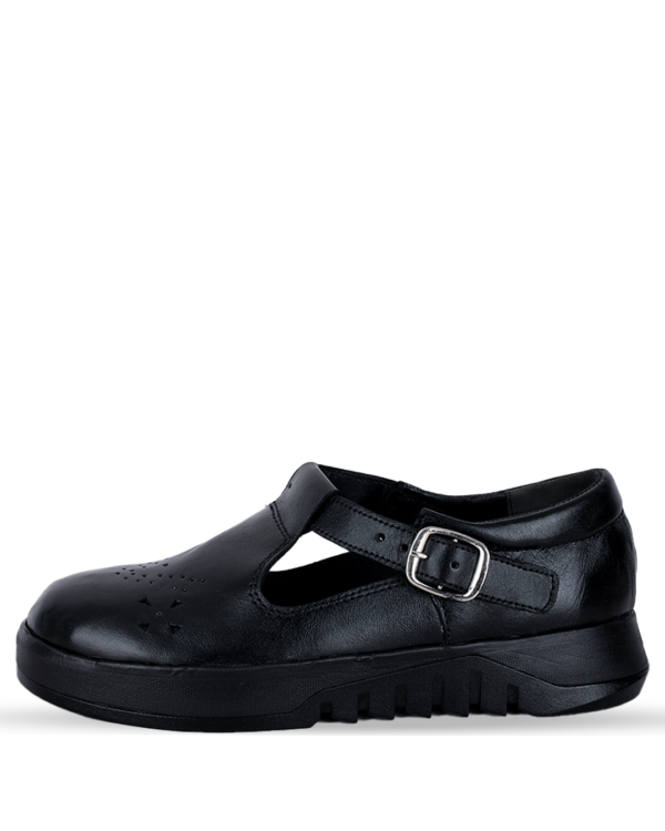 Kids Leather Cortina Shoes With Buckle - Black