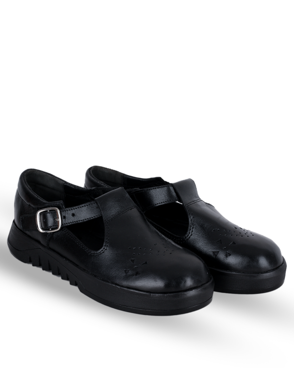 Kids Leather Cortina Shoes With Buckle - Black