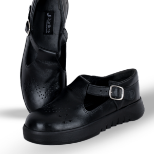 Kids Leather Cortina Shoes With Buckle - Black