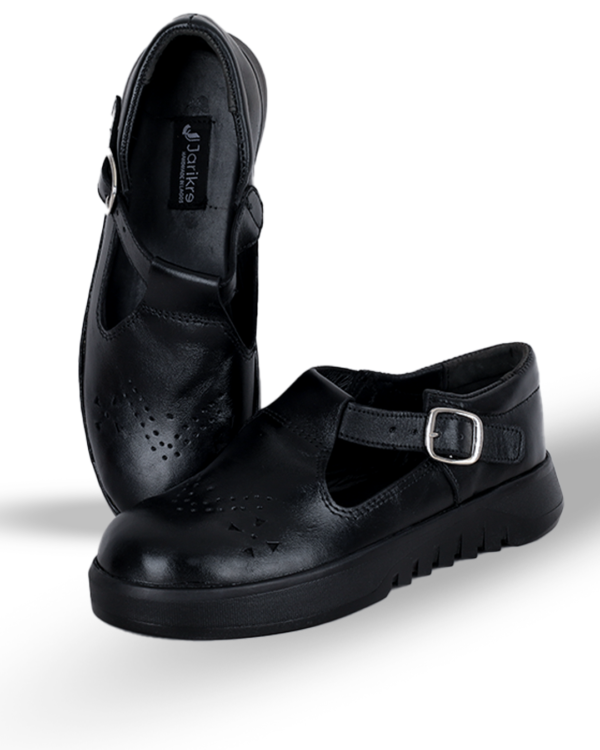 Kids Leather Cortina Shoes With Buckle - Black