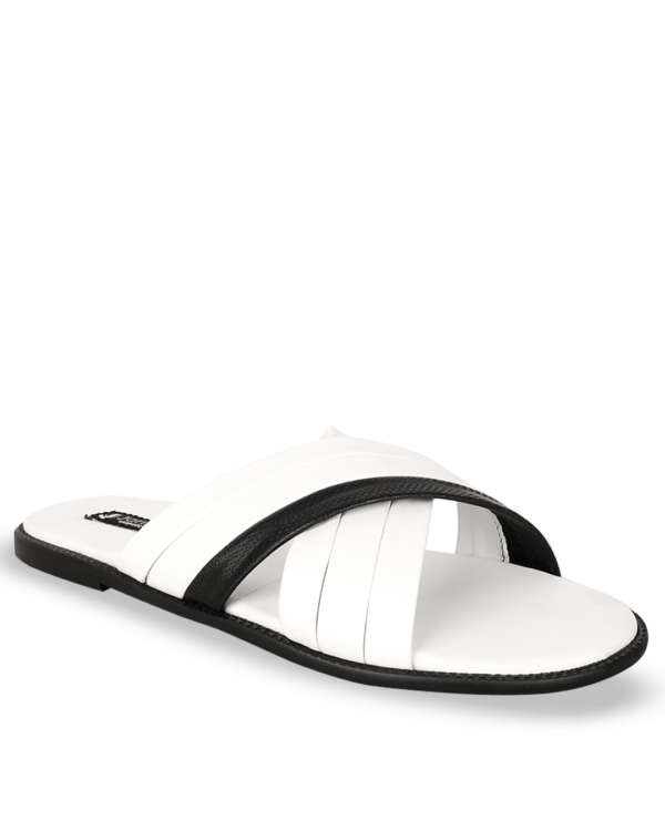 Male Basket Leather Palm Slippers - White & Black