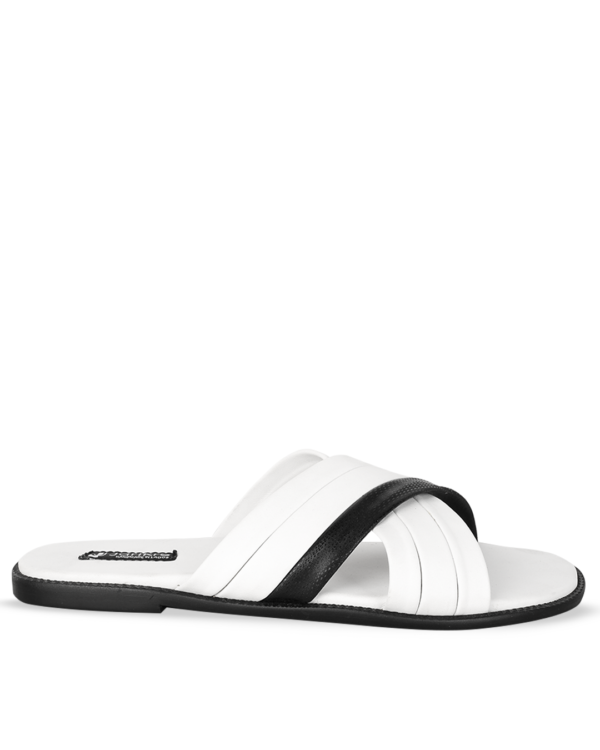 Male Basket Leather Palm Slippers - White & Black