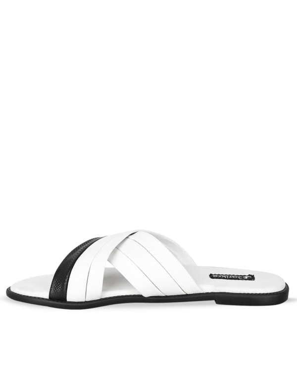 Male Basket Leather Palm Slippers - White & Black