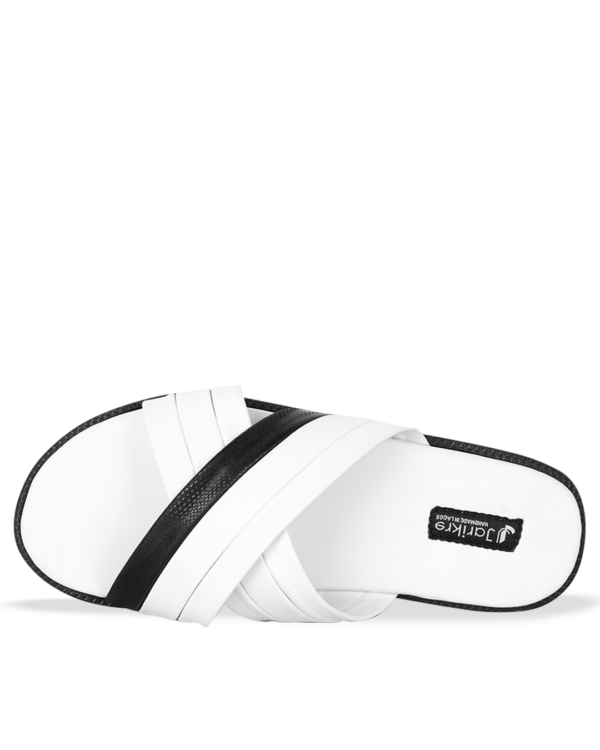 Male Basket Leather Palm Slippers - White & Black