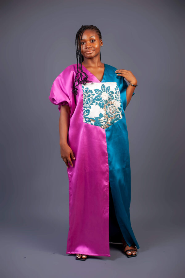 Female Bubu With Damask Design - Pink and Teal Mikado