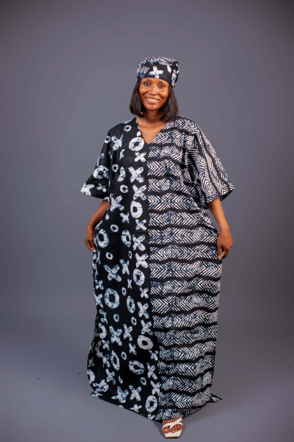 Female Bubu With Monochrome Design - Monochrome Adire