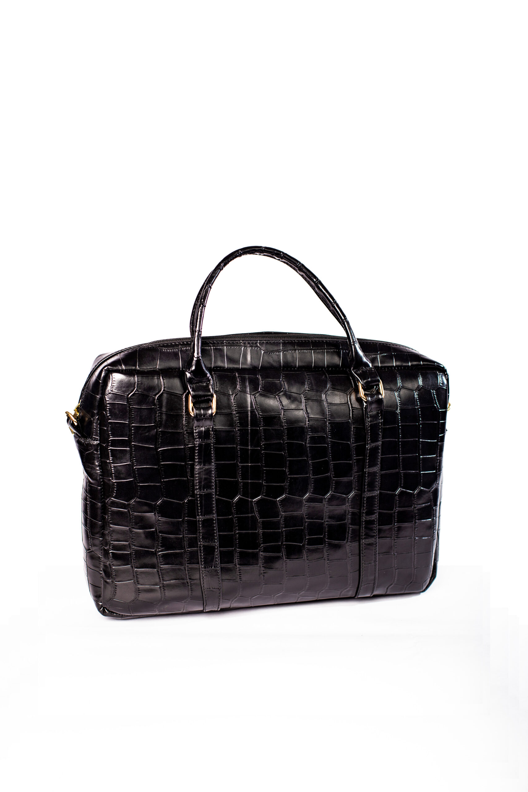 Black Croc Skin Leather Laptop Bag (16-Inch)