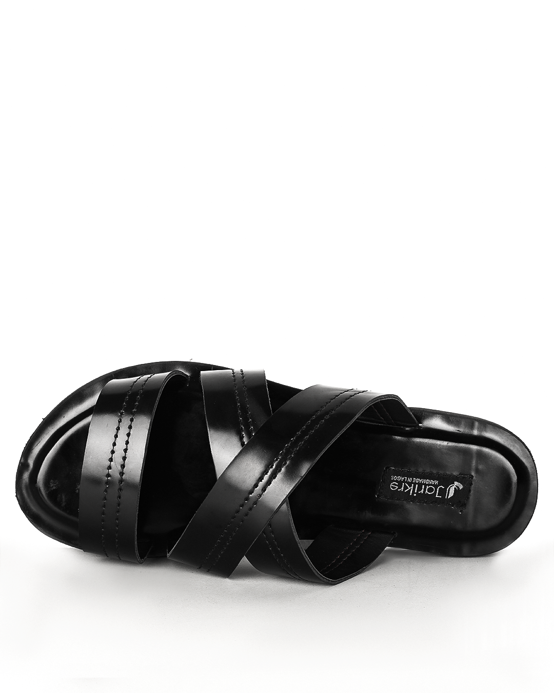 Male Crispy Leather Palm Slippers - Black