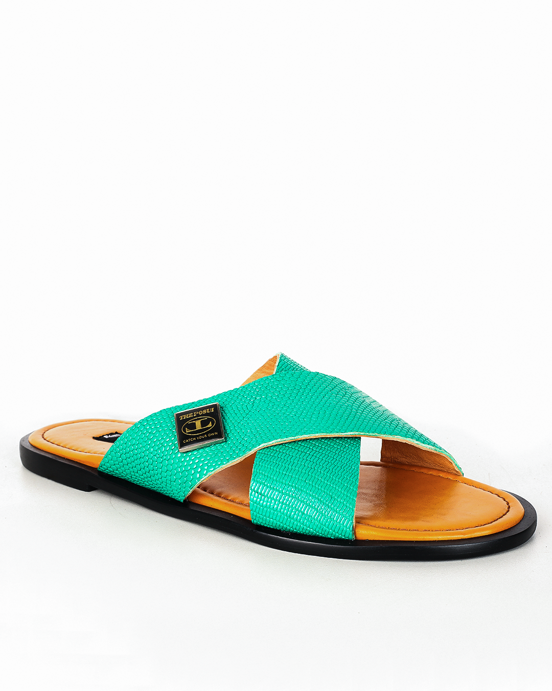Male Crossed Top Split Leather Palm Slippers - Green