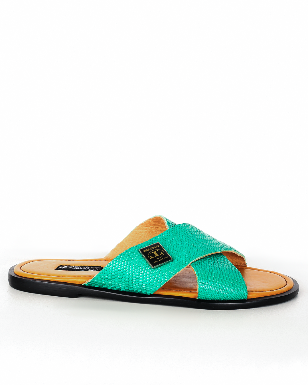 Male Crossed Top Split Leather Palm Slippers - Green