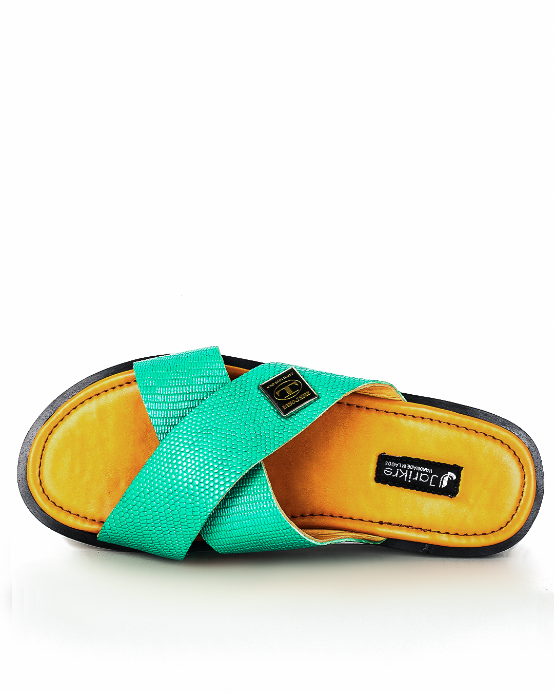 Male Crossed Top Split Leather Palm Slippers - Green