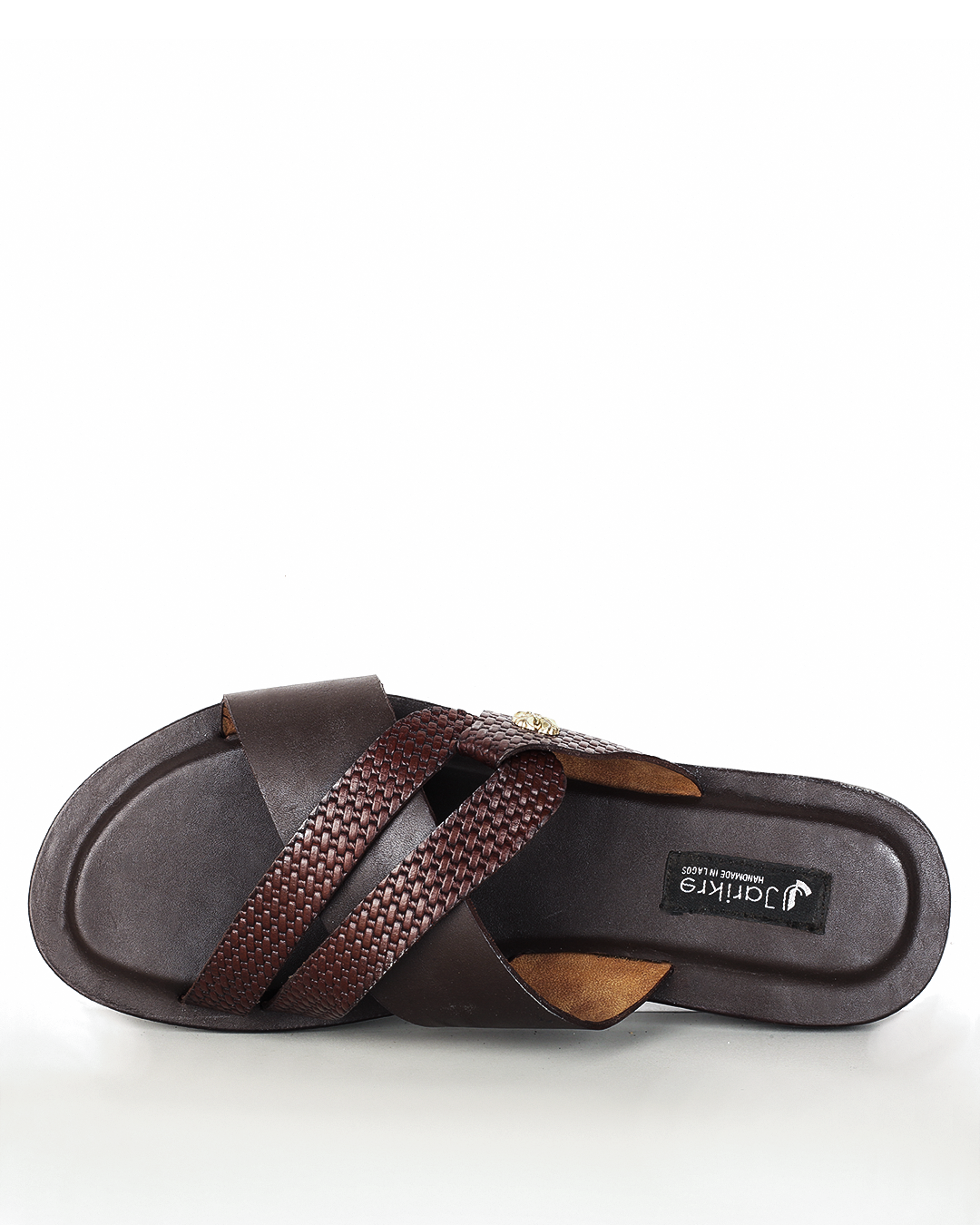 Male Crossed Top Leather Palm Slippers - Brown