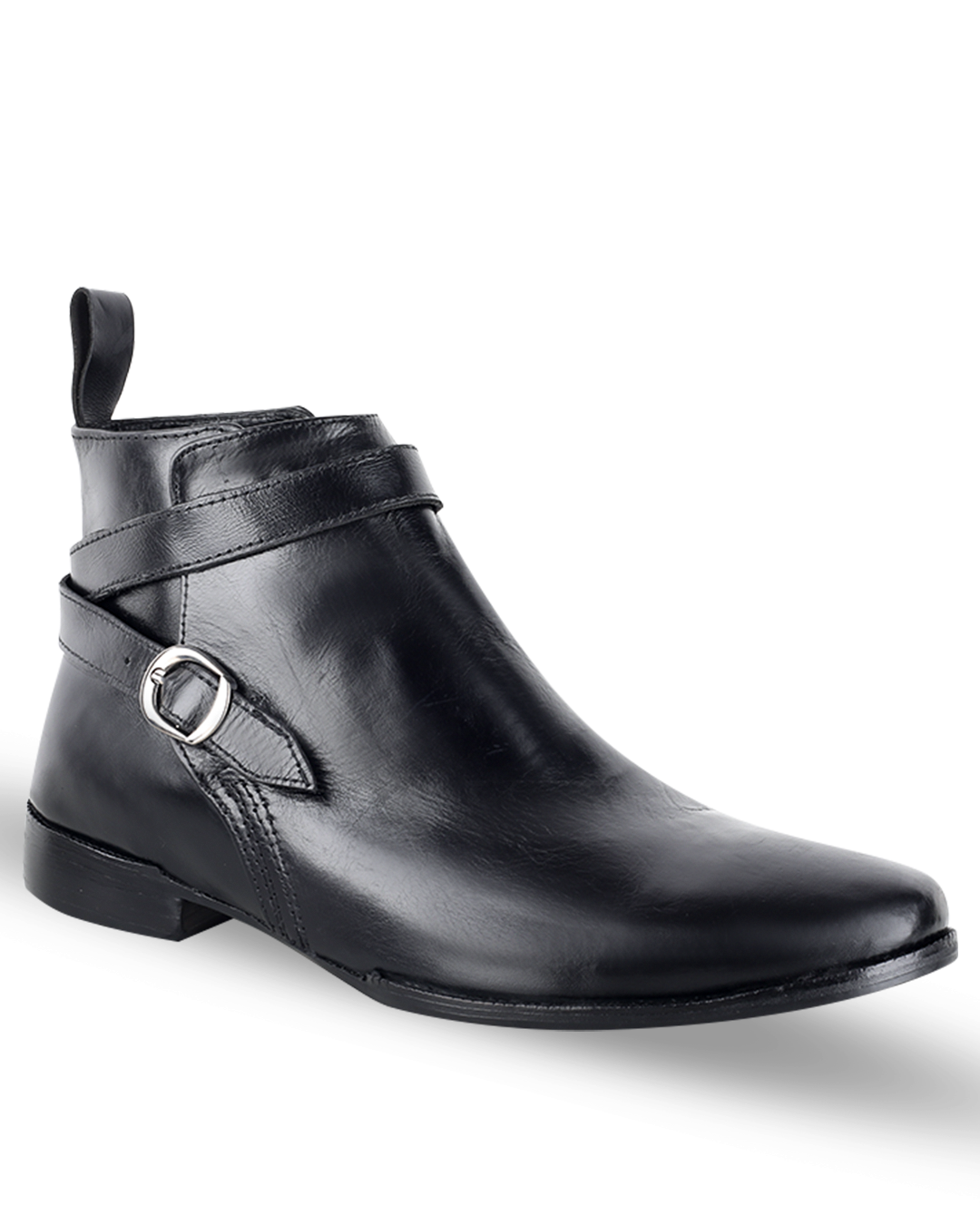 Male Chelsea Leather Ankle Boots With Buckle - Black