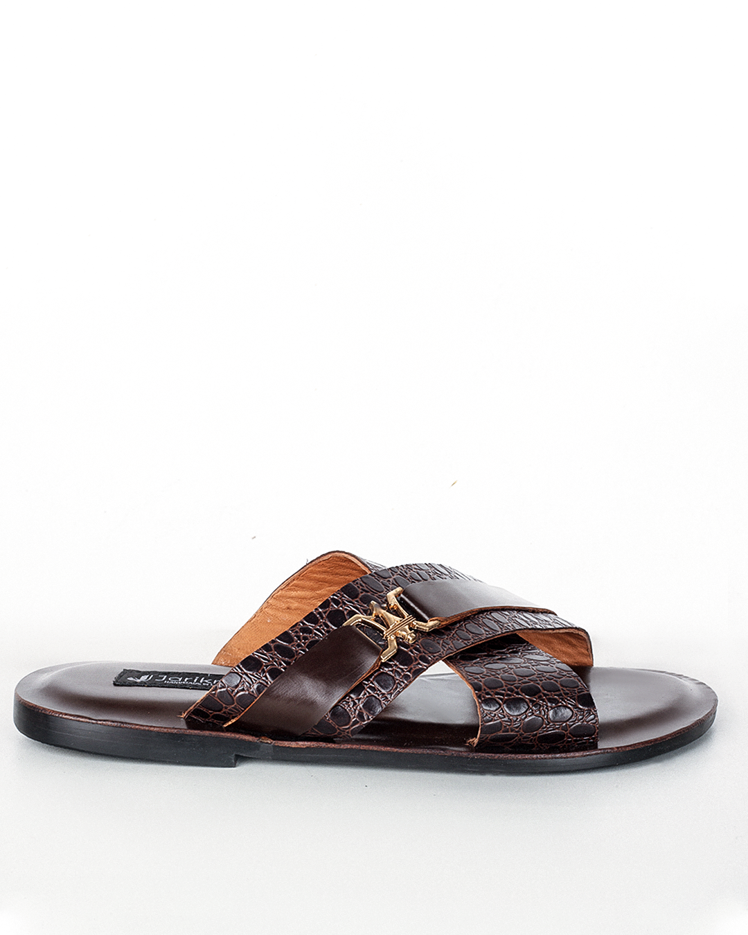 Male Crossed Leather Palm With Gold Design - Brown
