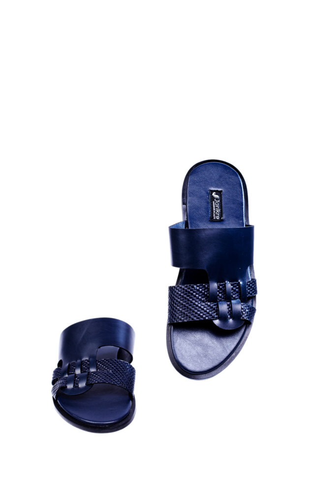 Jarikre Navy Weave Slide Slippers for Men in Lagos Nigeria | Premium Leather Slippers