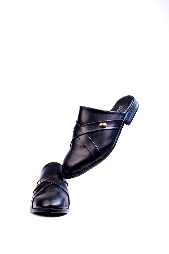 Jarikre Noir Cross-Strap Leather Mule for Men in Nigeria | Luxury Leather Slip-On Shoes