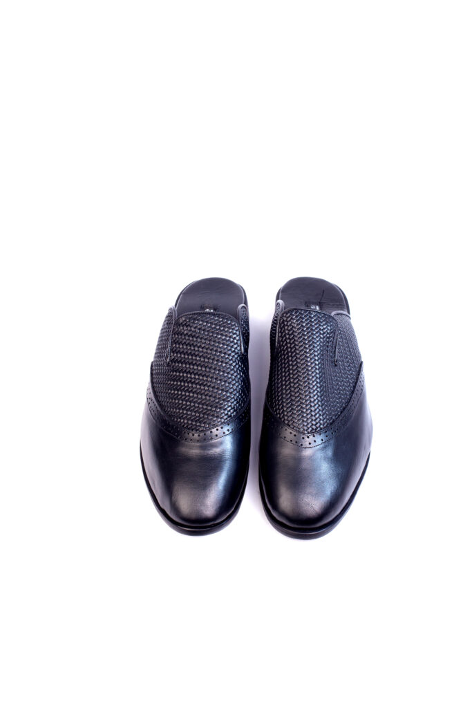 Jarikre Noir Weave Mule Loafers | Black Leather Backless Shoes for Men in Nigeria