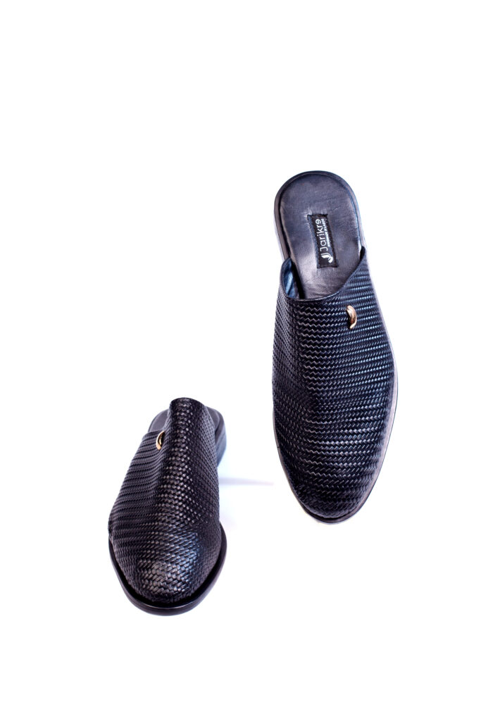 Jarikre Noir Woven Leather Mule for Men in Nigeria | Luxury Black Leather Slip-On Shoe