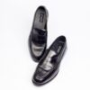 Jarikre black penny loafers for men on white background