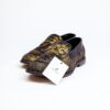 Jarikre black and gold horsebit loafers for men on white background