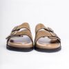 Jarikre tan double buckle slide sandals for men on white background
