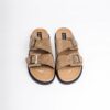 Jarikre tan double buckle slide sandals for men on white background
