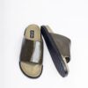 Jarikre olive leather slides for men on white background