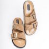 Jarikre tan double buckle slide sandals for men on white background